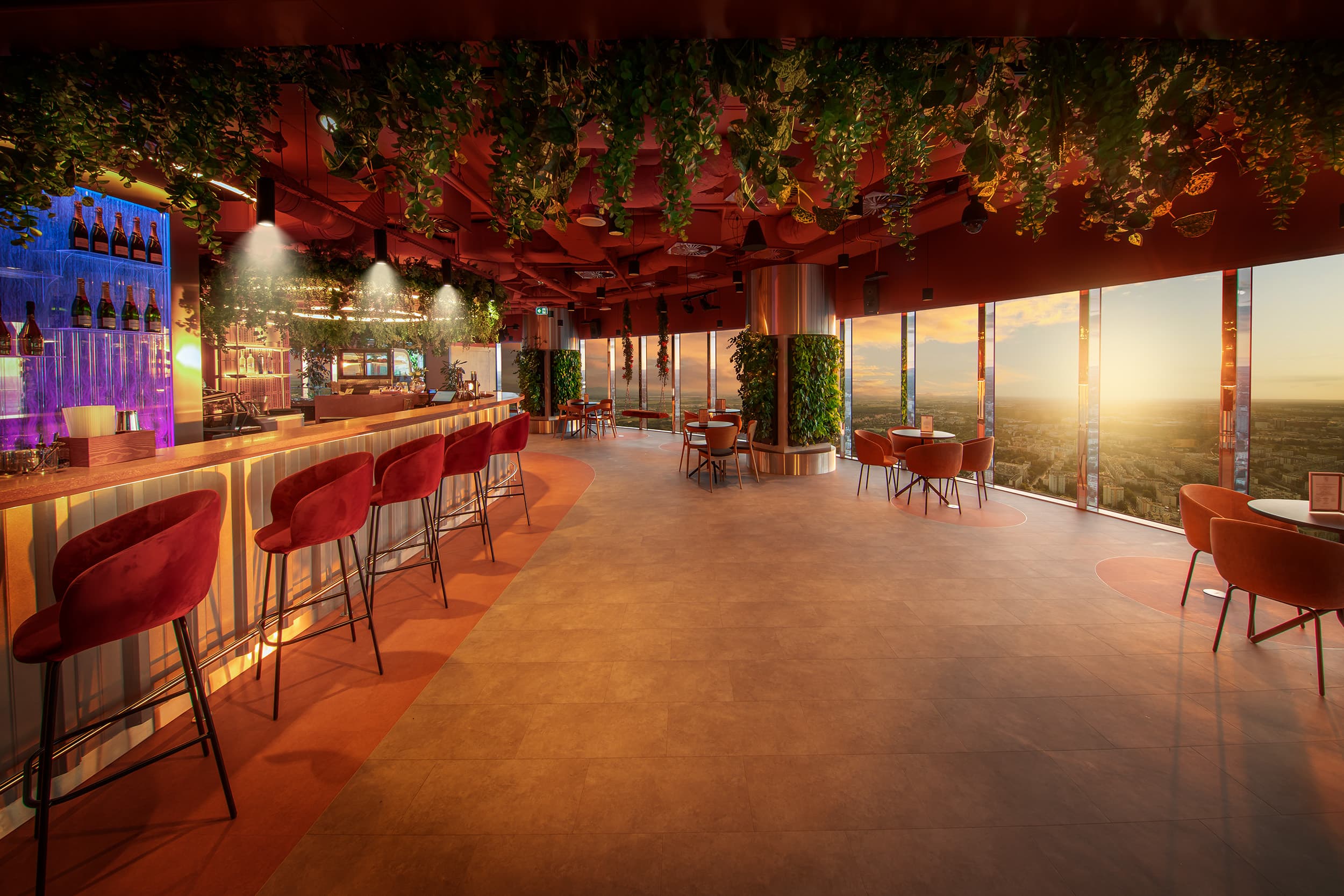 Interior of the Skybar49 bar on the 49th floor of Sky Tower
